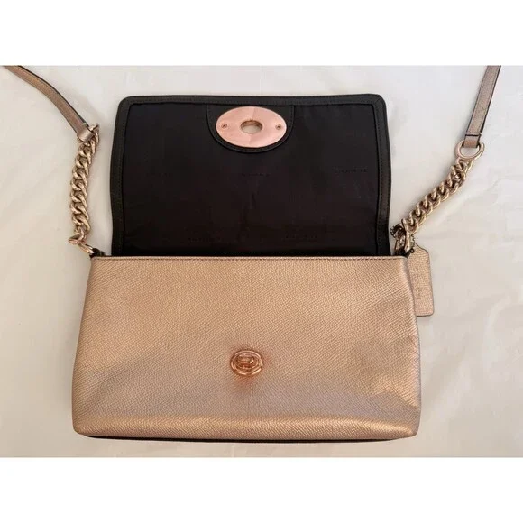 Leather Rose Gold COACH  Purse - 2014 Coach Bag - Authentic Coach Turn Lock Bag - Picture 6 of 16